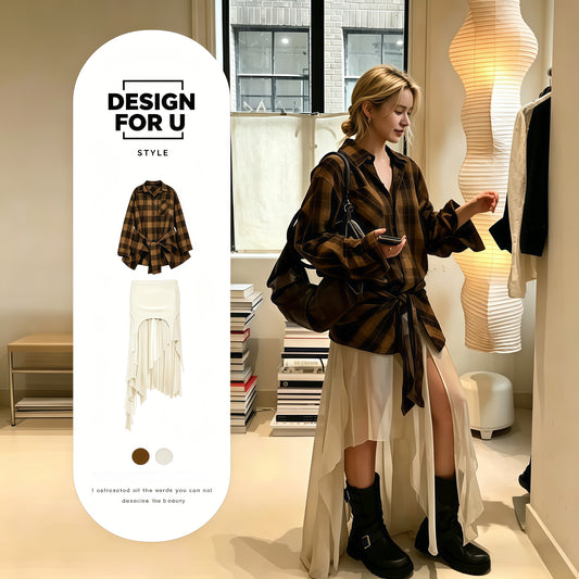 REINAREA | Maillard Commuter Two Piece Dress | Irregular Hem Skirt | Elegant Fall Daily Wear for Ladies