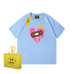 REINAREA Unisex Heart Print Short-Sleeve T-Shirt - Street Trendy Loose-Fit 100% Cotton Couple Top【074】