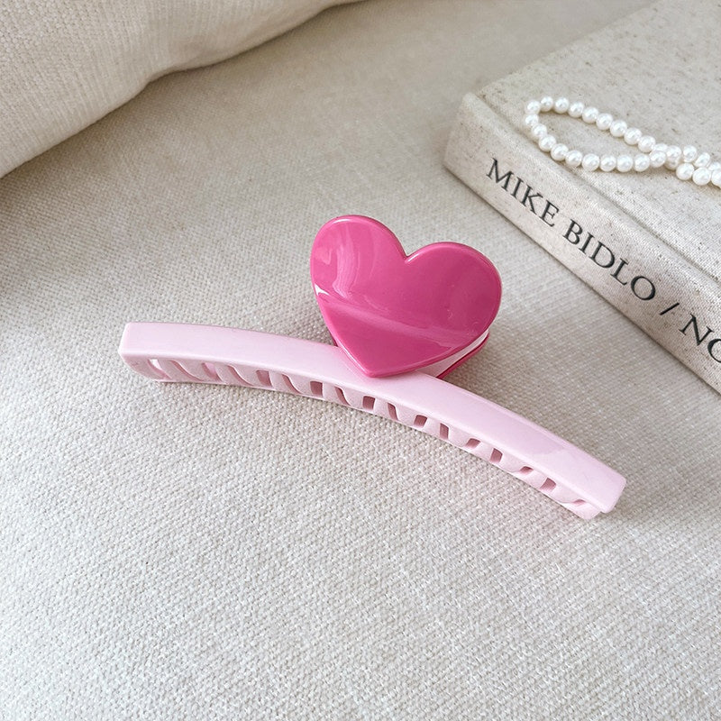 REINAREA Pink Heart Claw Clip for Women Strong Hold Jaw Clip for Back-of-Head Bun Styling【102】