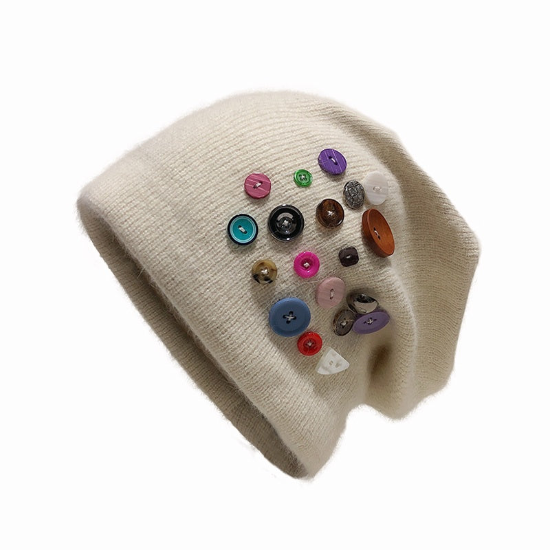 REINAREA Women’s Colorful Button Knitted Slouchy Beanie - Stylish Pull-On Cold Hat Winter & Autumn