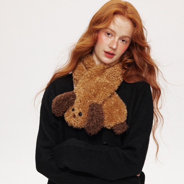 REINAREA Women's Cute Puppy Plush Scarf Cozy Winter Warm Neck Warmer