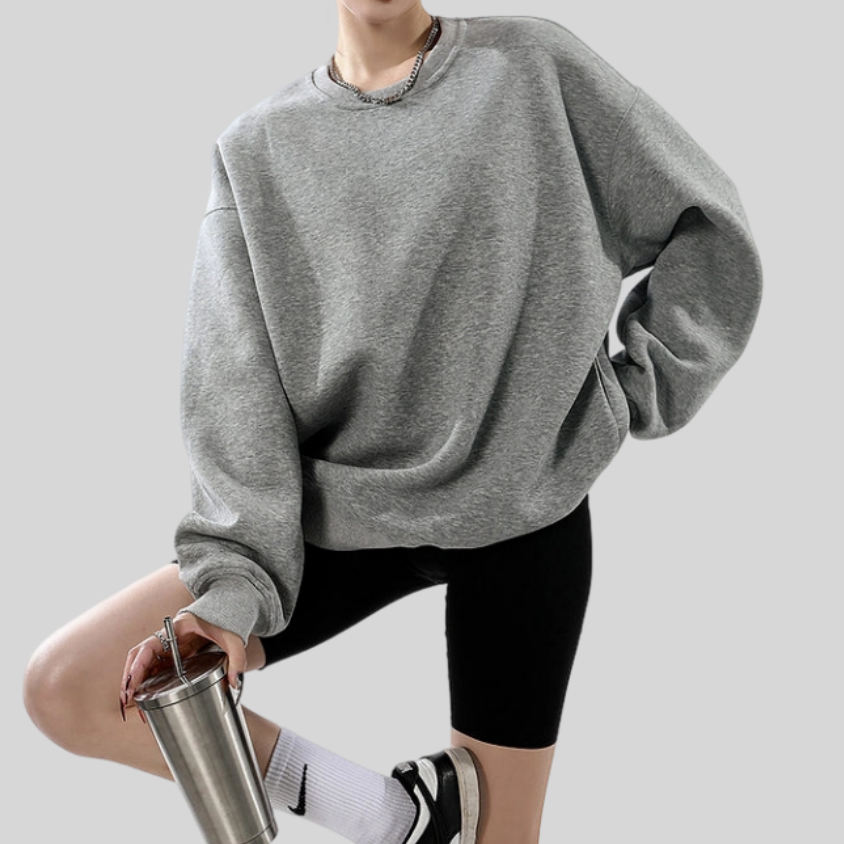 REINAREA New Spring & Summer Women's American Style Gray Crew Neck Hoodies, Pullover Top