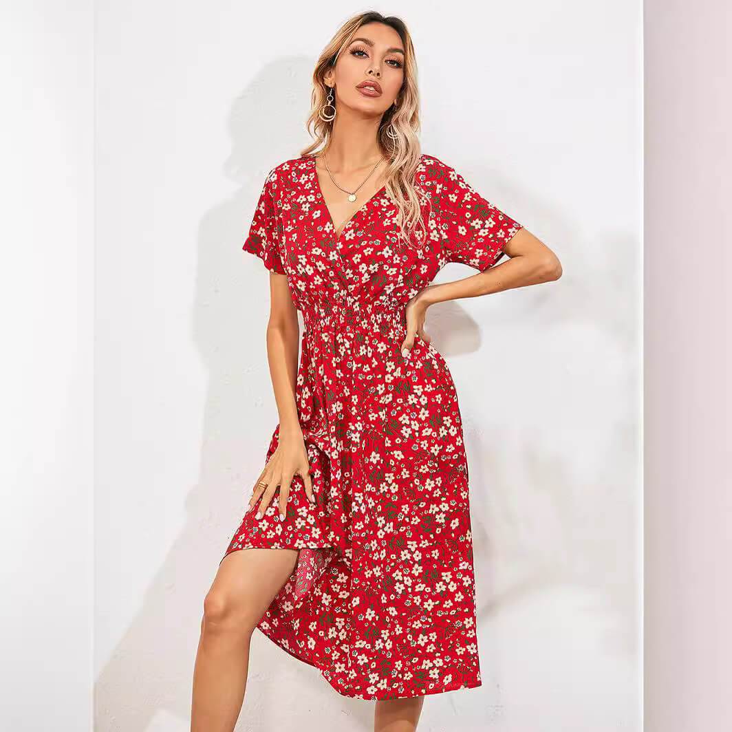 Summer Small Floral Print Short Sleeve Dresses