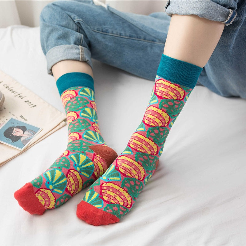 REINAREA 4 Pairs Women’s 100% Cotton Mid-Calf & Crew Athletic Socks - Trendy Skateboard Socks【066】