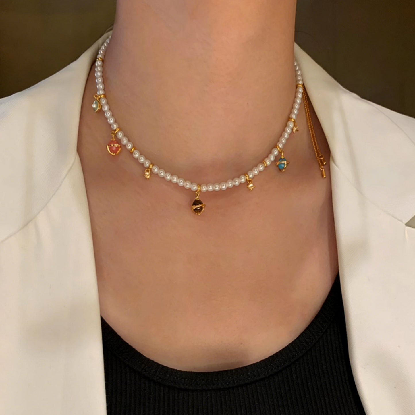 REINAREA Women’s Long Luxury Natural Opal & Colorful Pearl Necklace Elegant High-End Accessory for Sweater Chain【058】