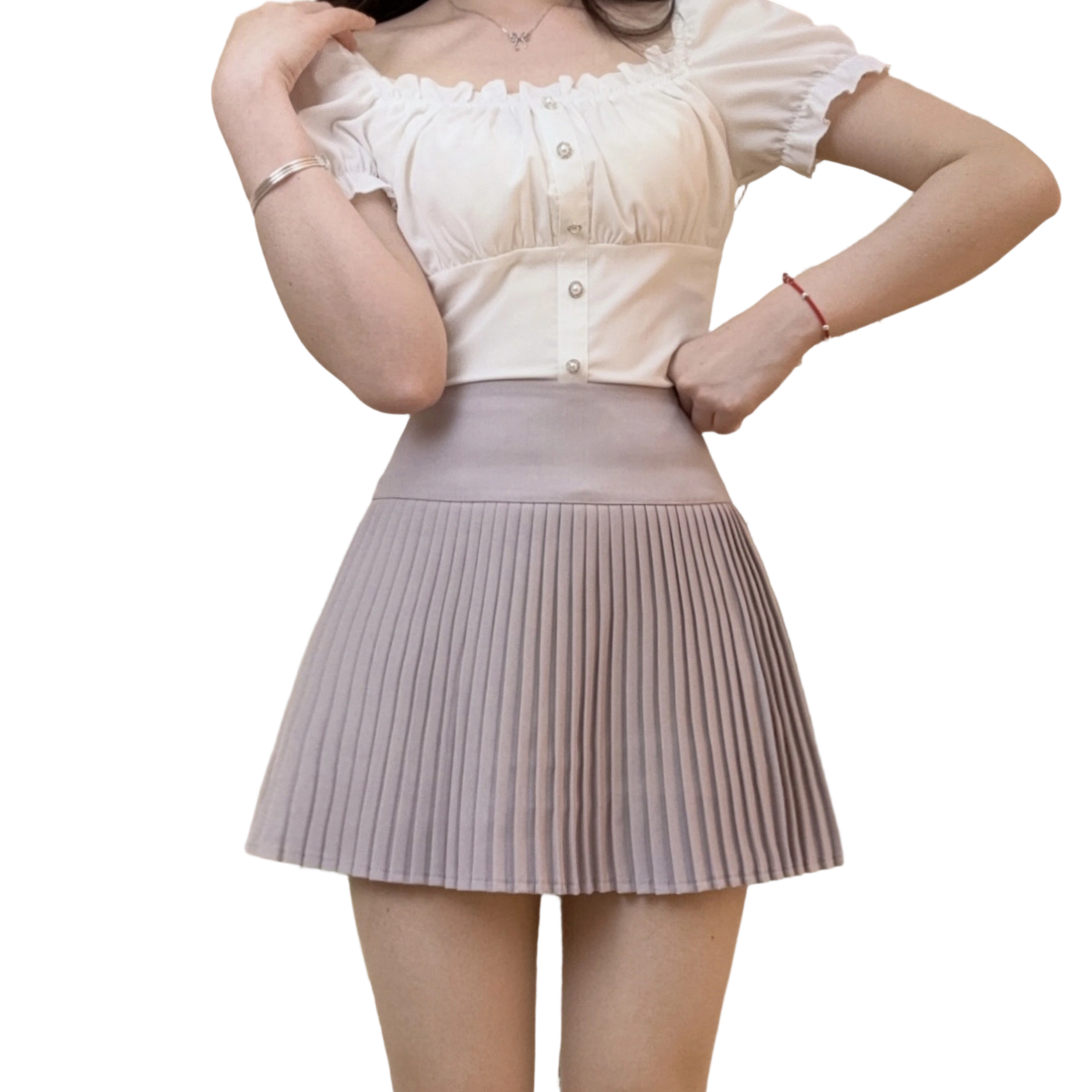 REINAREA New Spring & Summer Women High Waist A-Line Pleated Mini Skirt