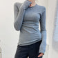 REINAREA Fluorescent Green Crew Neck Long Sleeve T-Shirt for Women UV Protection Sheer Layering Top【101】