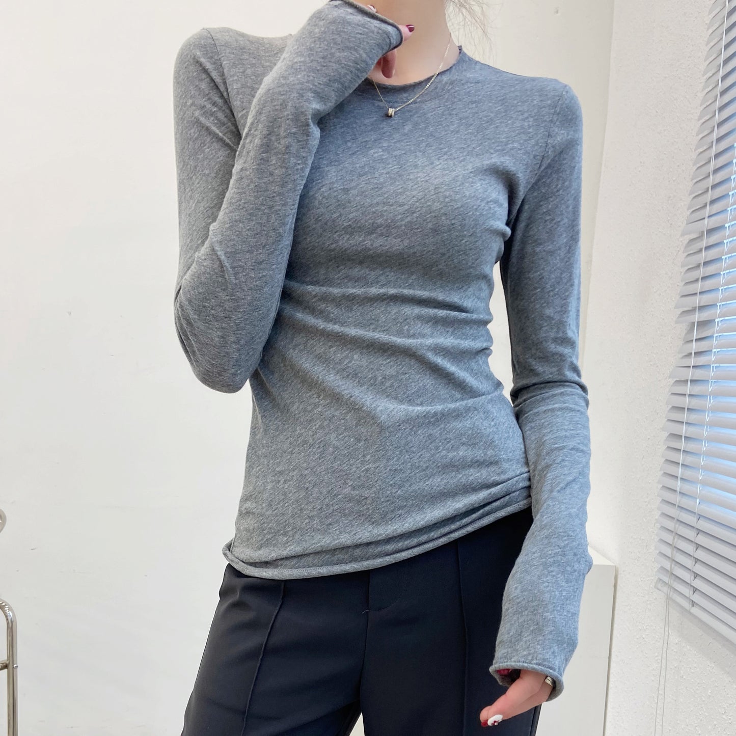 REINAREA Fluorescent Green Crew Neck Long Sleeve T-Shirt for Women UV Protection Sheer Layering Top【101】