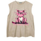 REINAREA Hand-Painted Cat Print Suede Sleeveless T-Shirt - Unisex Athletic Tank Top【076】