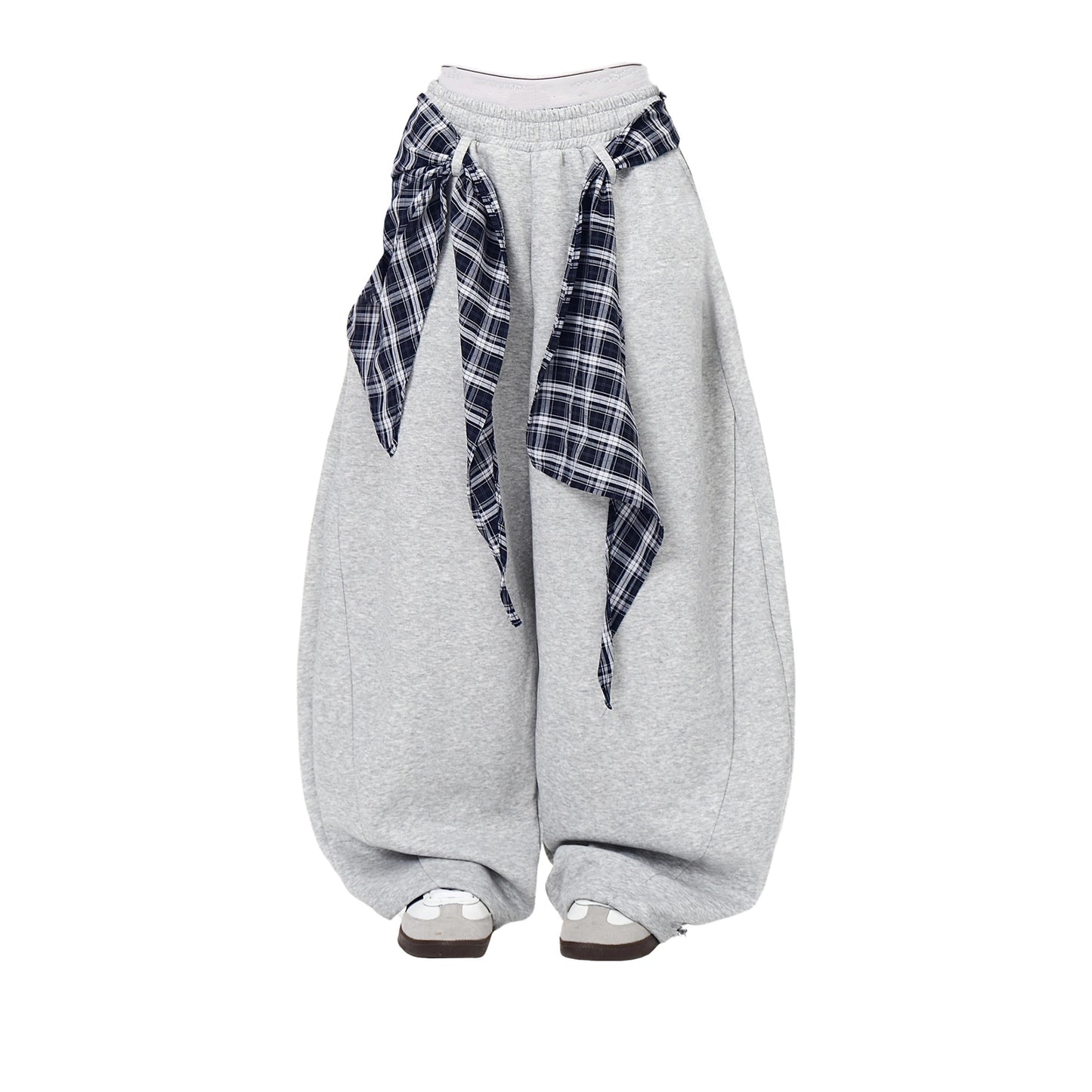REINAREA Women's American Retro Plaid Sweatpants Loose Wide-Leg Curved Pants【112】
