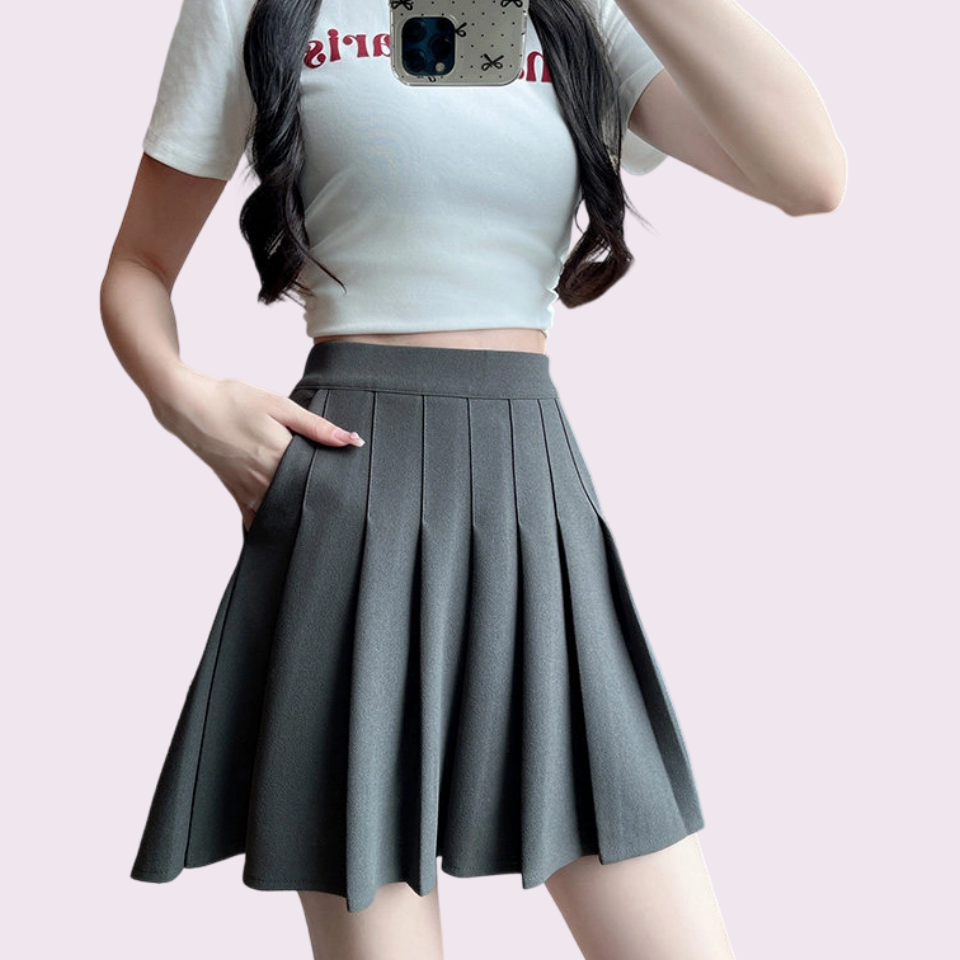REINAREA New Spring Summer Women High Waist A-Line Pleated Mini Skirt