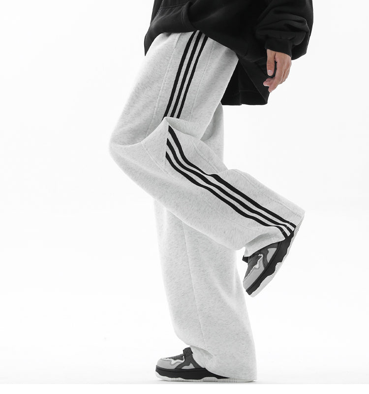 REINAREA Men’s Striped Straight-Leg Sweatpants - Loose Athletic Casual Pants(Black,Gray)