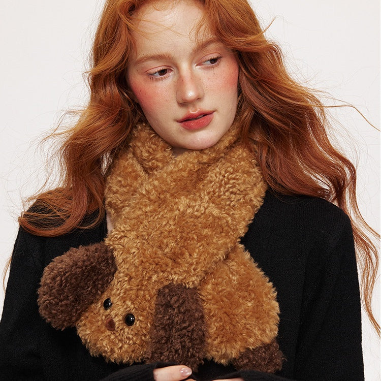 REINAREA Women's Cute Puppy Plush Scarf Cozy Winter Warm Neck Warmer