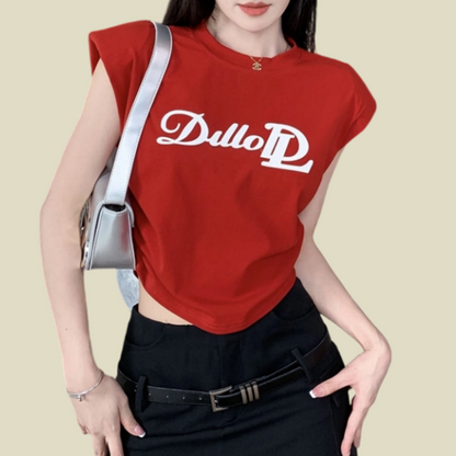 REINAREA New Spring & Summer Letter Print Crop Top Women Sleeveless Shoulder Padded Tank Vest