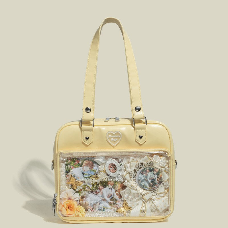 REINAREA Cute Cream-Colored Ita Bag for Women Large Capacity Commuter Bag with Shoulder, Hand & Crossbody Straps【088】