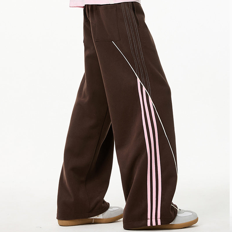 REINAREA Unisex Side-Striped Sweatpants - Loose Paneled Straight-Leg Wide-Leg Athletic Pants