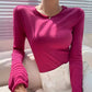 REINAREA Fluorescent Green Crew Neck Long Sleeve T-Shirt for Women UV Protection Sheer Layering Top【101】