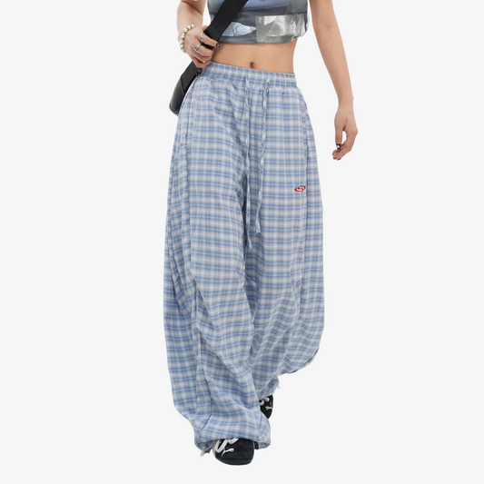 REINAREA New Spring Summer Women's  Loose Pleated Plaid Pants