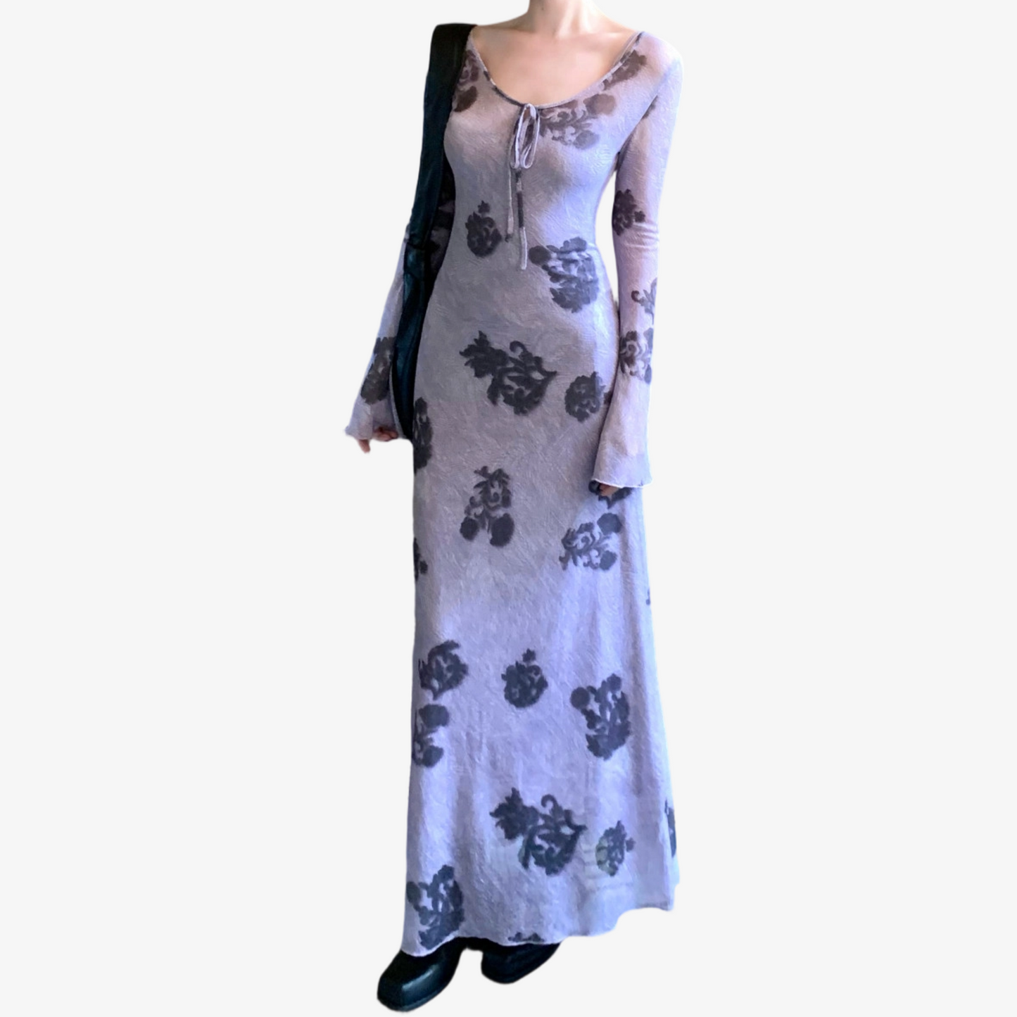 REINAREA New Spring Summer Retro Long Linen Mesh Print 2-Piece Dress