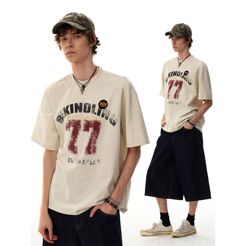 REINAREA Unisex American Retro Summer Couple’s Athletic Short-Sleeve T-Shirts Cotton Half-Sleeve Tops