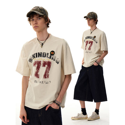 REINAREA Unisex American Retro Summer Couple’s Athletic Short-Sleeve T-Shirts Cotton Half-Sleeve Tops【040】