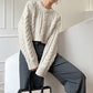 REINAREA The "Cozy Cloud" Chunky Cable Knit Sweater - Cropped Retro Pullover