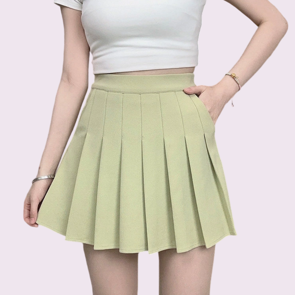 REINAREA New Spring Summer Women High Waist A-Line Pleated Mini Skirt