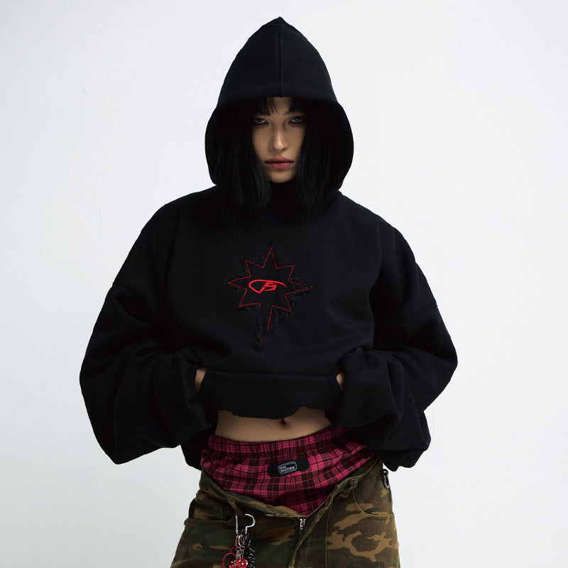 REINAREA Unisex Vintage Statement-Embroidered Black Hoodie Jacket(black,white)