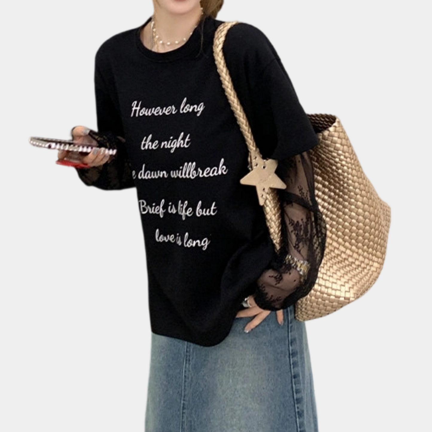 REINAREA New Spring Summer Fake Two-Piece Lace Splicing Long Sleeve T-Shirt