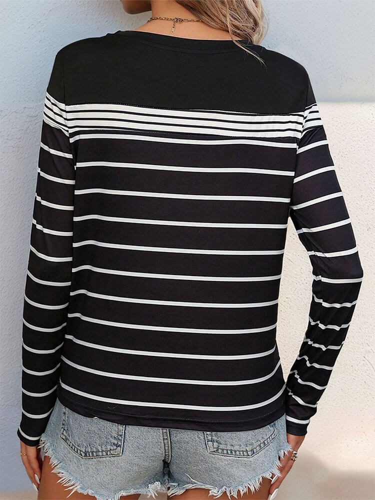 Black And White Casual Striped Long Sleeve T-shirt