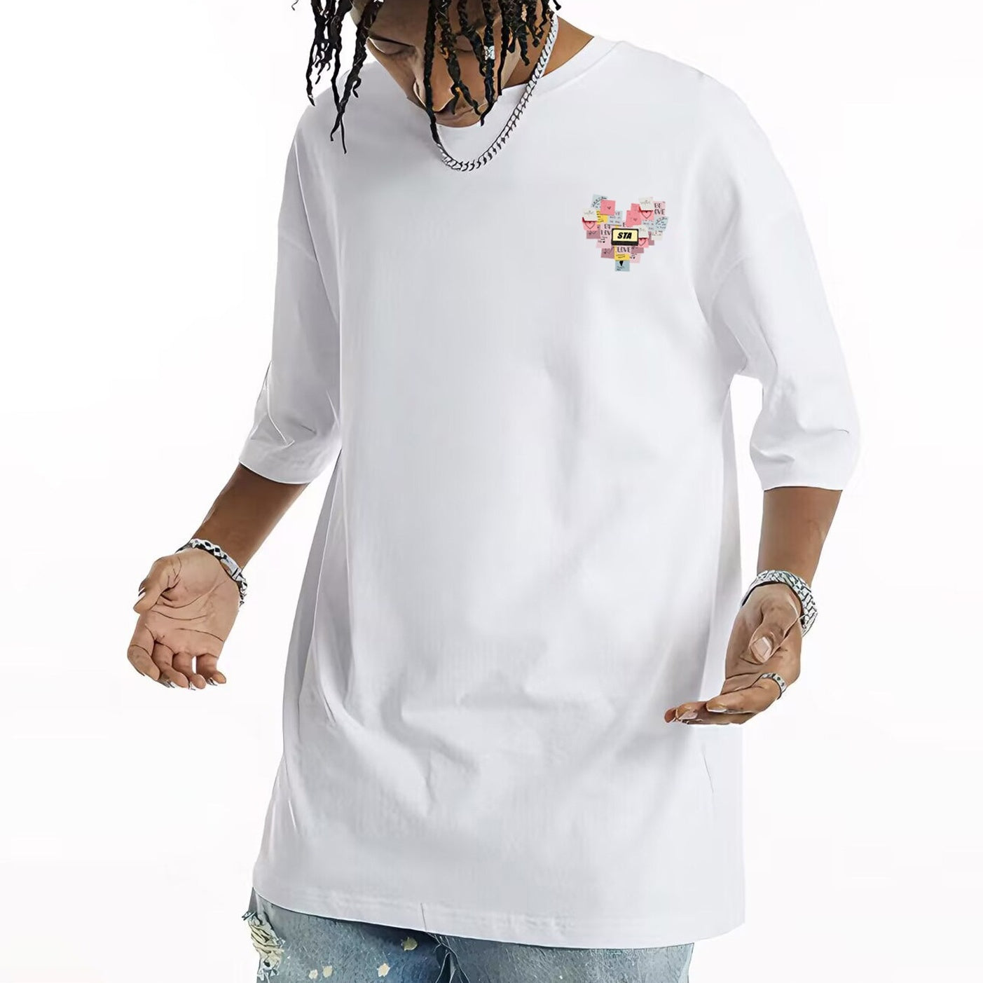 REINAREA Unisex Vintage Heavyweight T-Shirt Printed Cotton Trendy Short-Sleeve