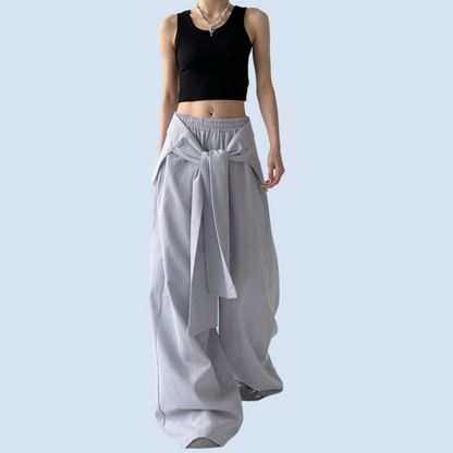 REINAREA New Spring Summer Striped Casual Pants Women Tie Waist Loose Trousers