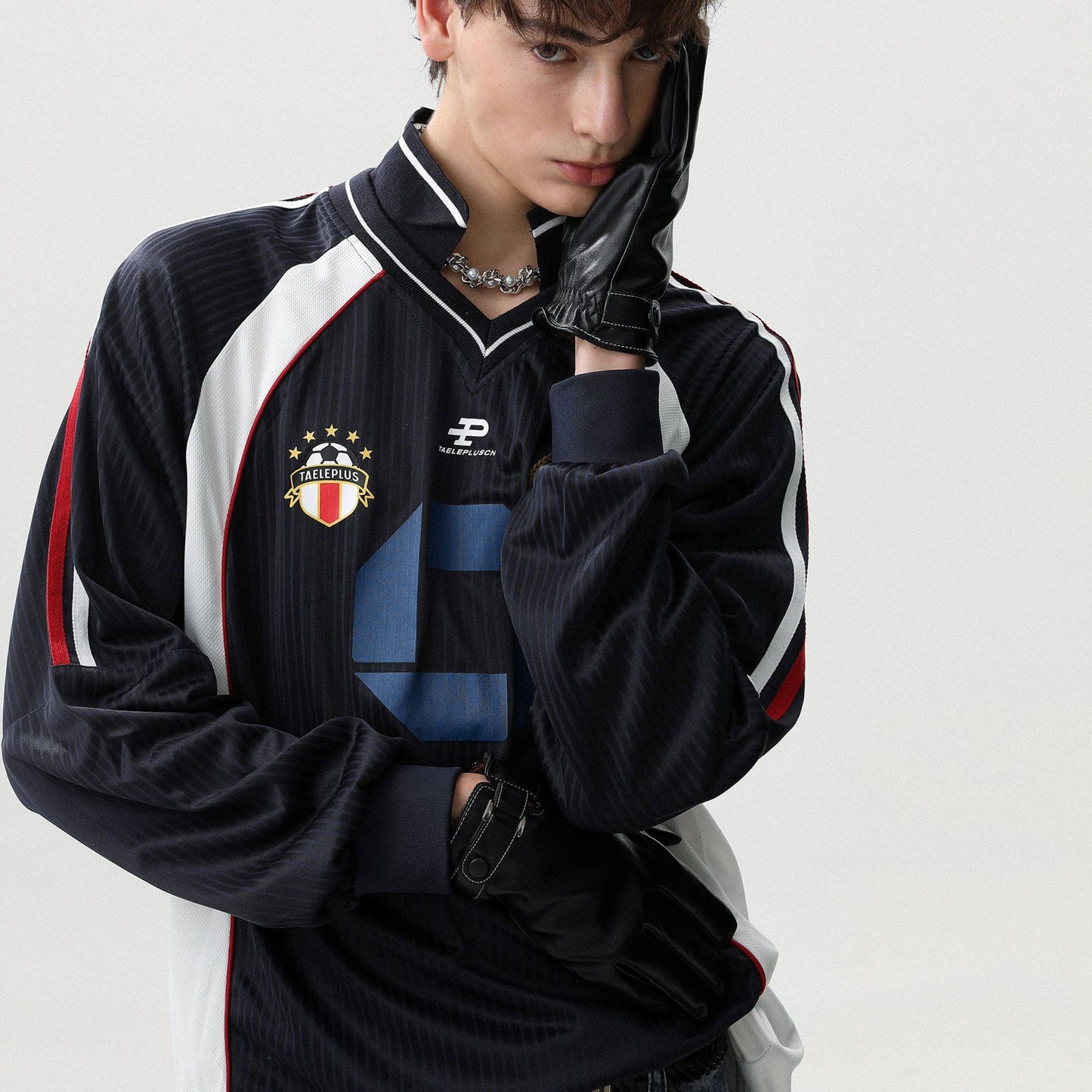 REINAREA American Retro Color Block Jersey  Men's Sports Long Sleeve T-Shirt