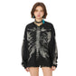 REINAREA Gothic Skull Print Long-Sleeve T-Shirt Unisex Loose-Fit Casual Top【075】