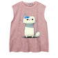 REINAREA Hand-Painted Cat Print Suede Sleeveless T-Shirt - Unisex Athletic Tank Top【076】