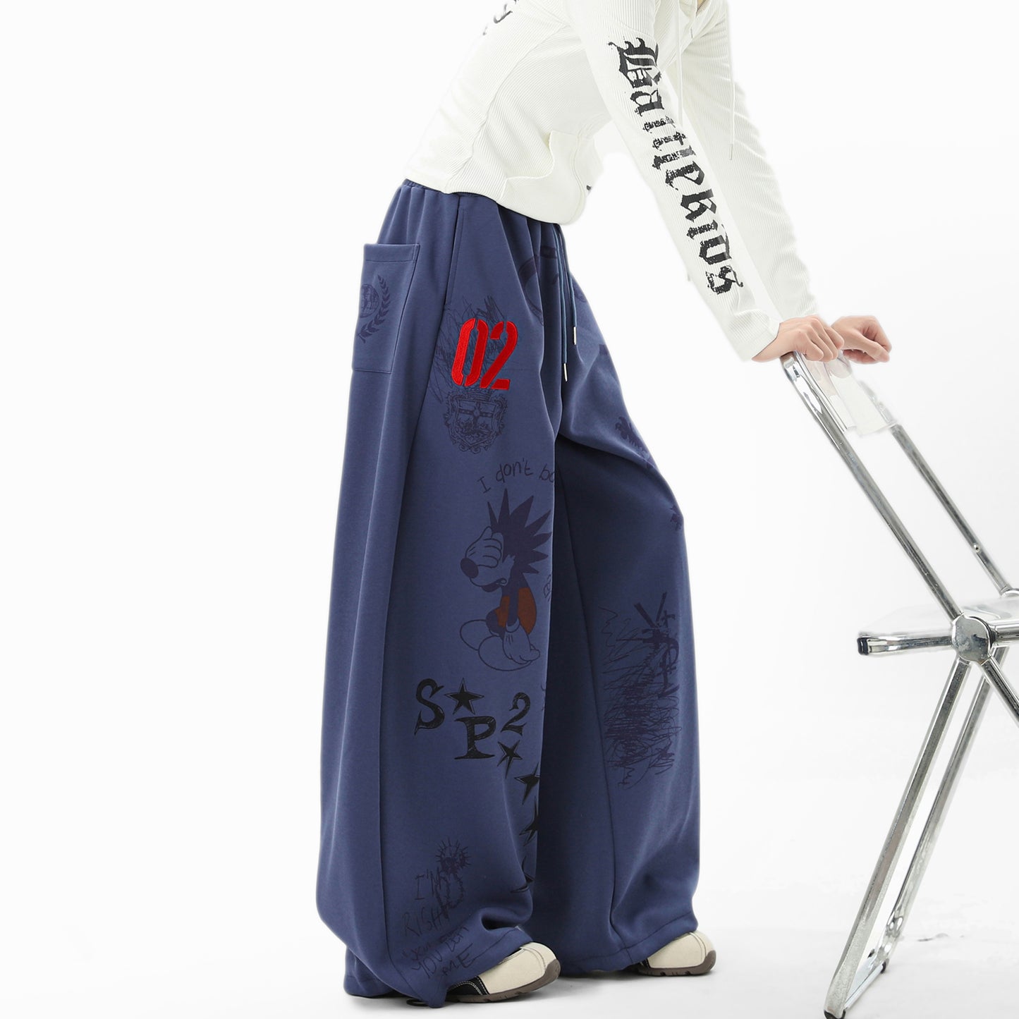 REINAREA Unisex Hand-Drawn Graffiti Printed Casual Pants - Hiphop Sweatpants Wide-Leg Trousers