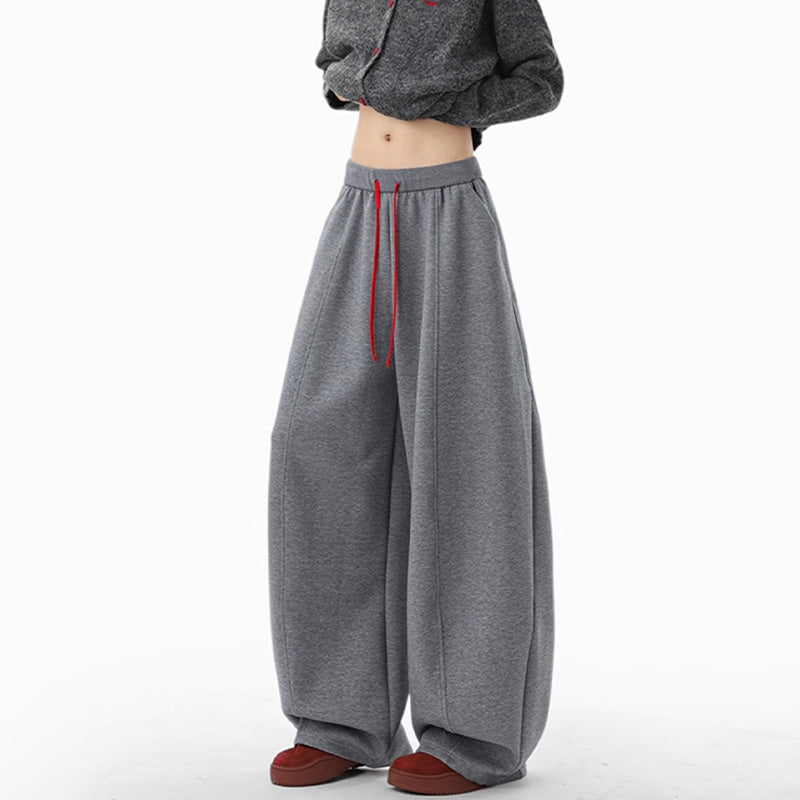 REINAREA Unisex American Heavyweight Drawstring Curved-Leg Sweatpants - Casual Wide-Leg Pants