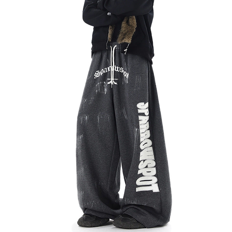 REINAREA Streetwear Sweatpants  Unisex Retro Letter Print Loose Wide-Leg Casual Pants