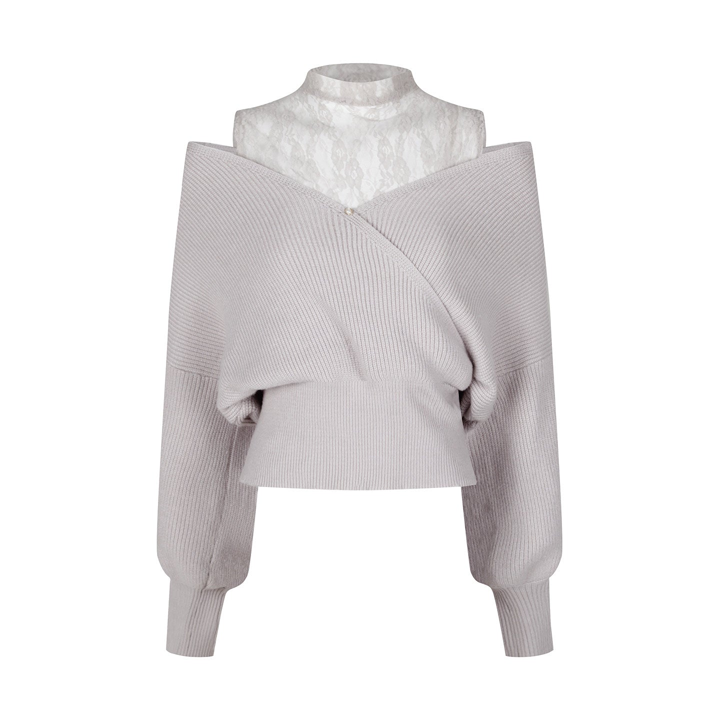 REINAREA Women's Fake Two-Piece Cold Shoulder Top One-Shoulder Patchwork Knit Blouse【111】