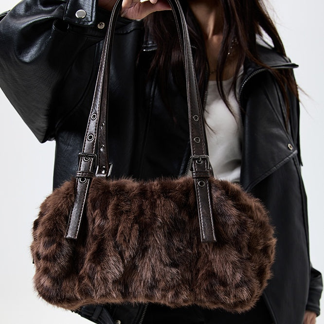 REINAREA Women’s Leopard Print Fuzzy Pillow Bag New Fashion Fluffy Shoulder Underarm Bag