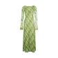 REINAREA New Spring Summer Women Retro Argyle Print Long Slim Fit Dress