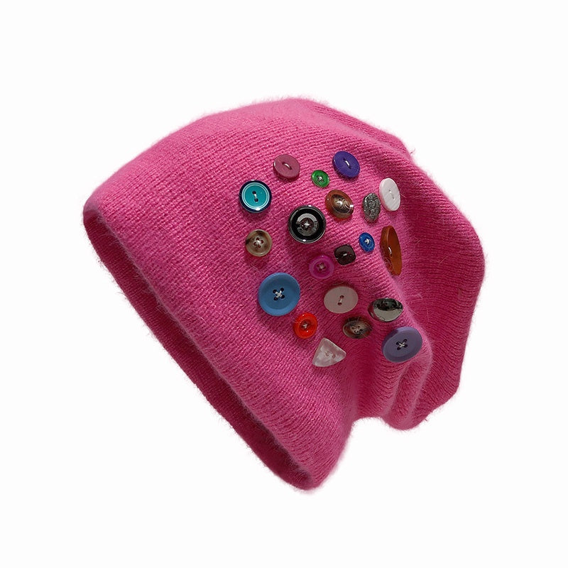 REINAREA Women’s Colorful Button Knitted Slouchy Beanie - Stylish Pull-On Cold Hat Winter & Autumn