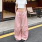 REINAREA New Spring Summer Women's Plaid Curved Pants Pleated Elastic Waist Trousers