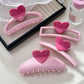 REINAREA Pink Heart Claw Clip for Women Strong Hold Jaw Clip for Back-of-Head Bun Styling【102】