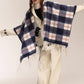 REINAREA Vintage Plaid Fringed Shawl Scarf (Brown & Gray-Blue)