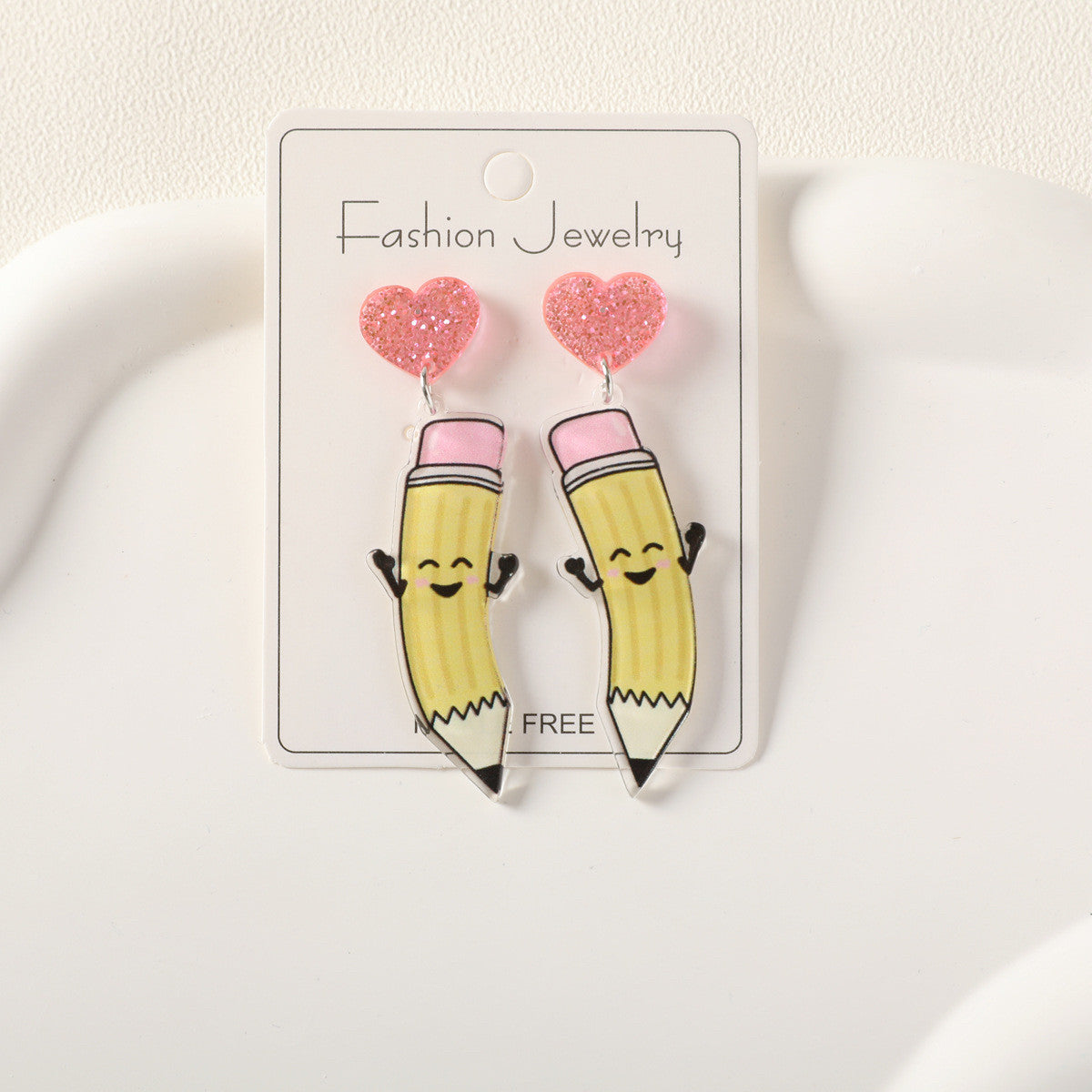 REINAREA Valentine's Day Heart Earrings Cute & Adorable Smiley Face Pencil Shaped Jewelry【106】