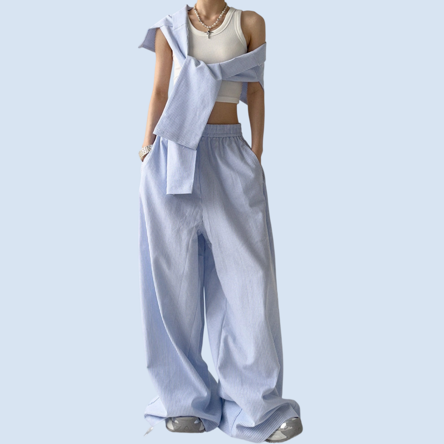 REINAREA New Spring Summer Striped Casual Pants Women Tie Waist Loose Trousers