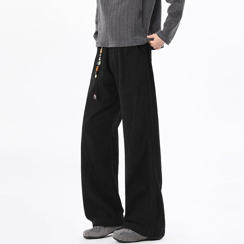 REINAREA Unisex Curved Hem Cargo Pants Retro Loose Casual Track Trousers