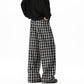 REINAREA Unisex American Retro Blue Plaid Pants Loose Straight-Leg Casual Trousers