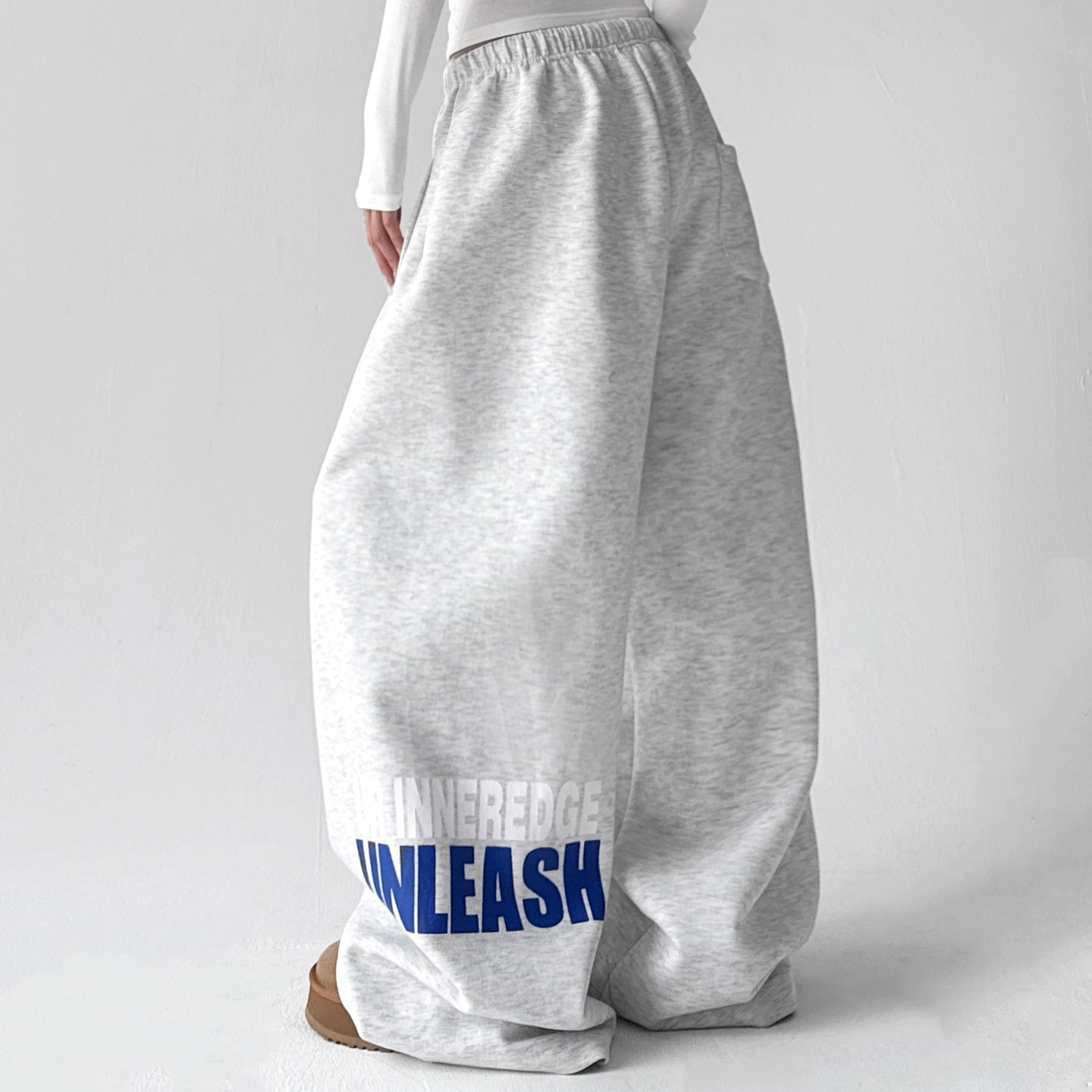 REINAREA Athleisure Elastic-Waist Drawstring Sweatpants - Loose Wide-Leg Casual Printed Trousers